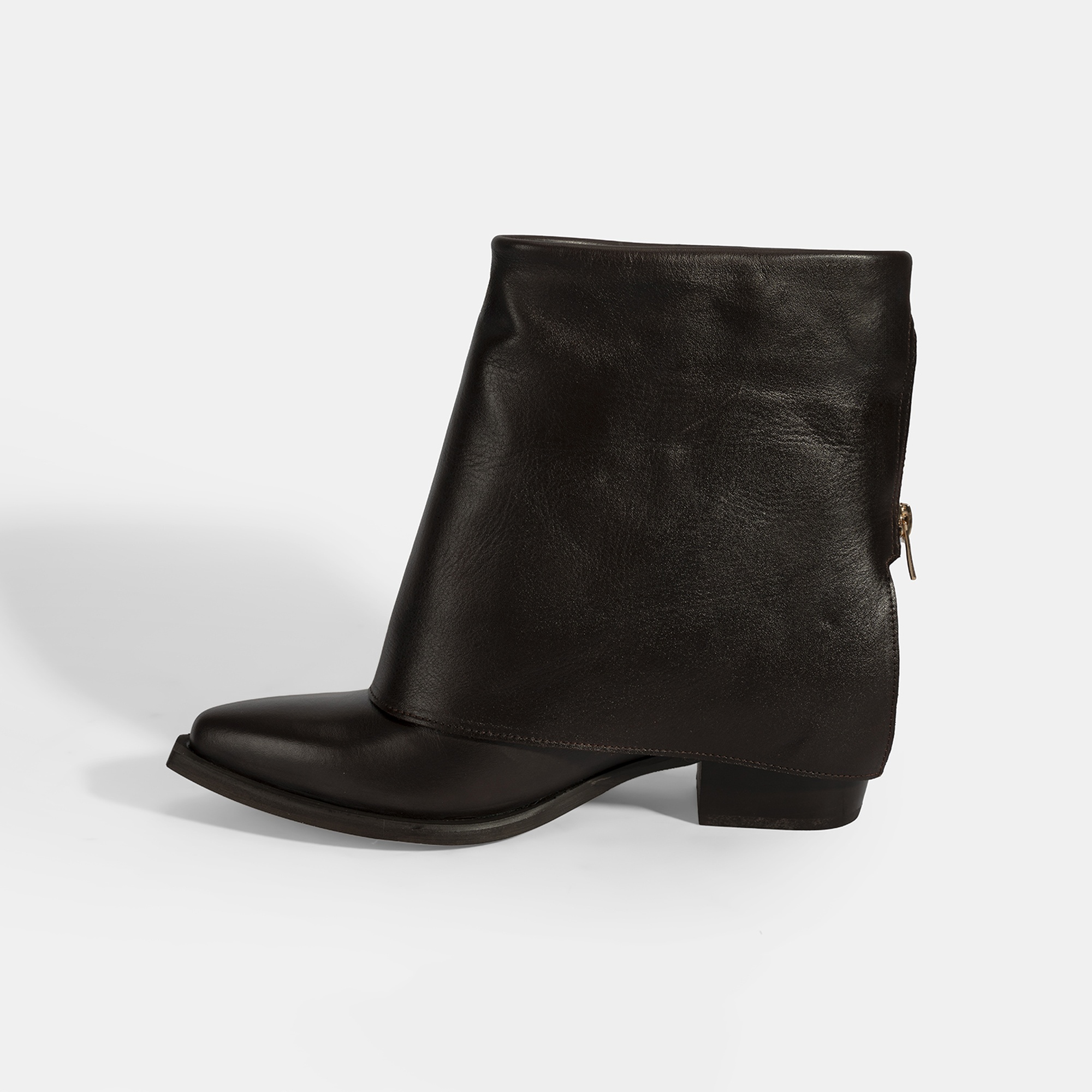 Kadın Kahve Katlama Detaylı Topuklu Deri Bot