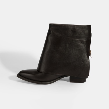  Kadın Kahve Katlama Detaylı Topuklu Deri Bot