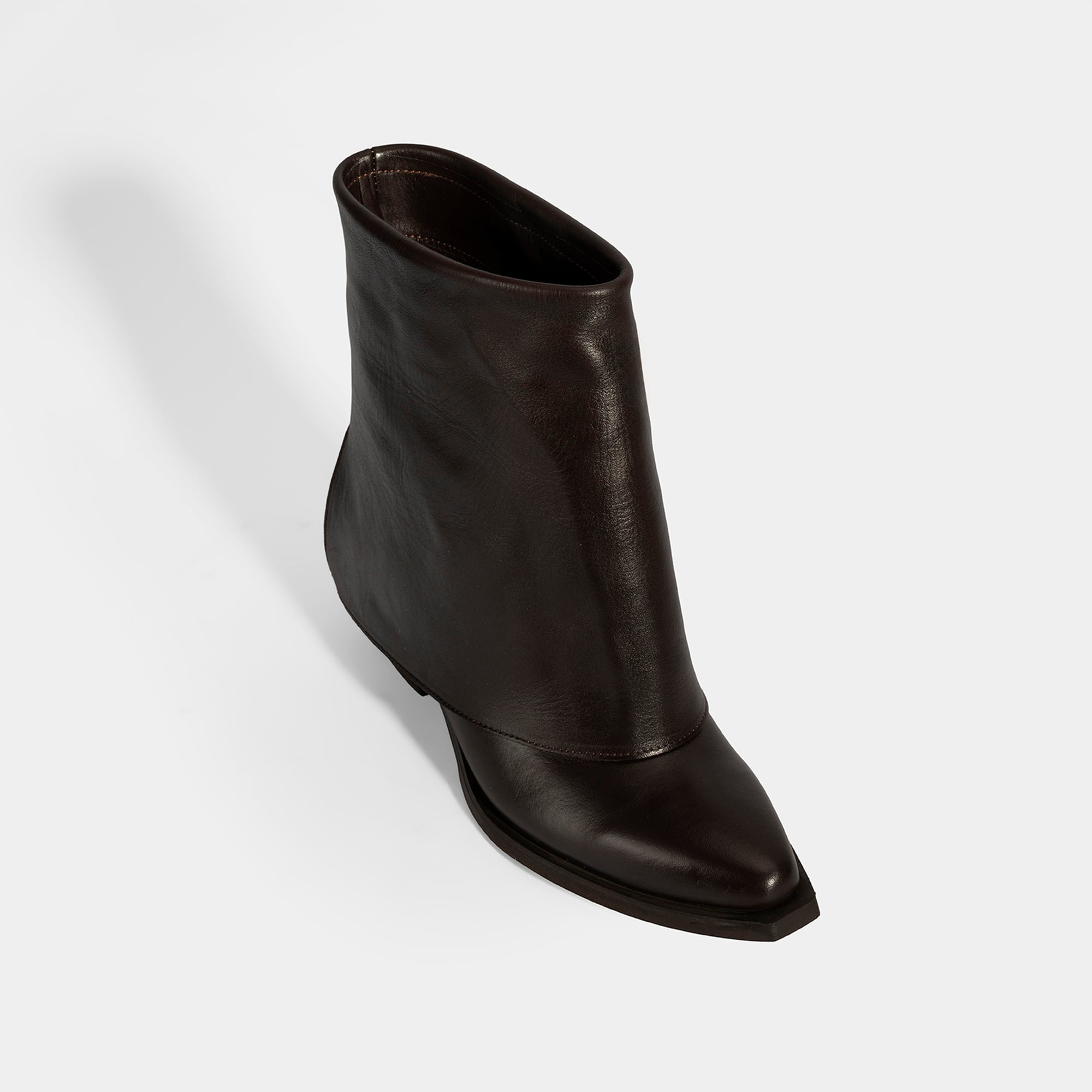 Kadın Kahve Katlama Detaylı Topuklu Deri Bot