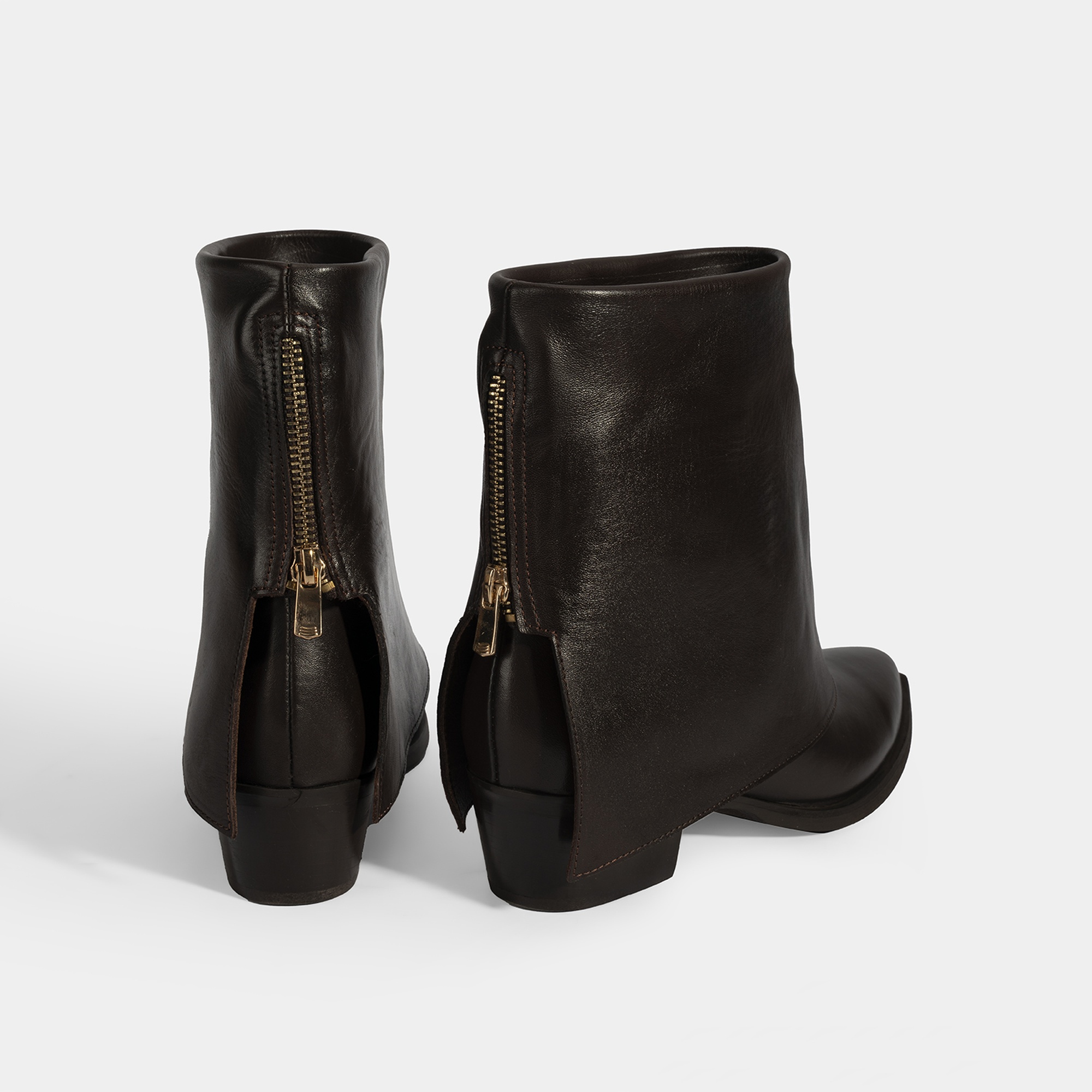 Kadın Kahve Katlama Detaylı Topuklu Deri Bot