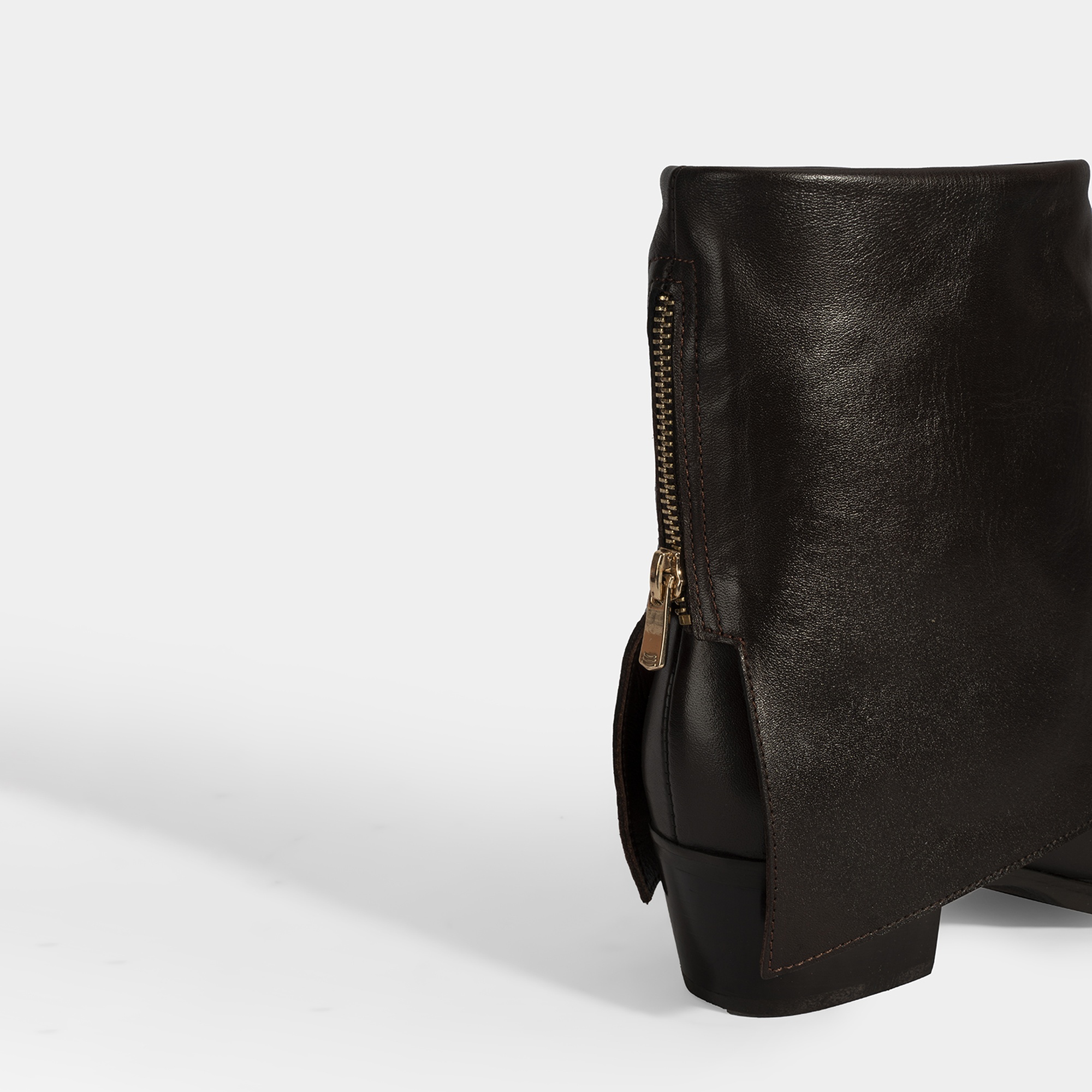 Kadın Kahve Katlama Detaylı Topuklu Deri Bot