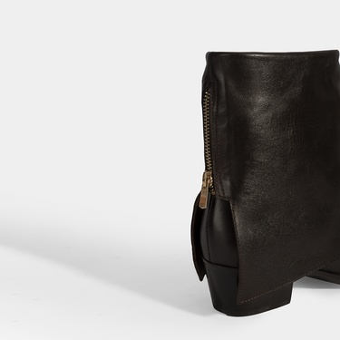  Kadın Kahve Katlama Detaylı Topuklu Deri Bot