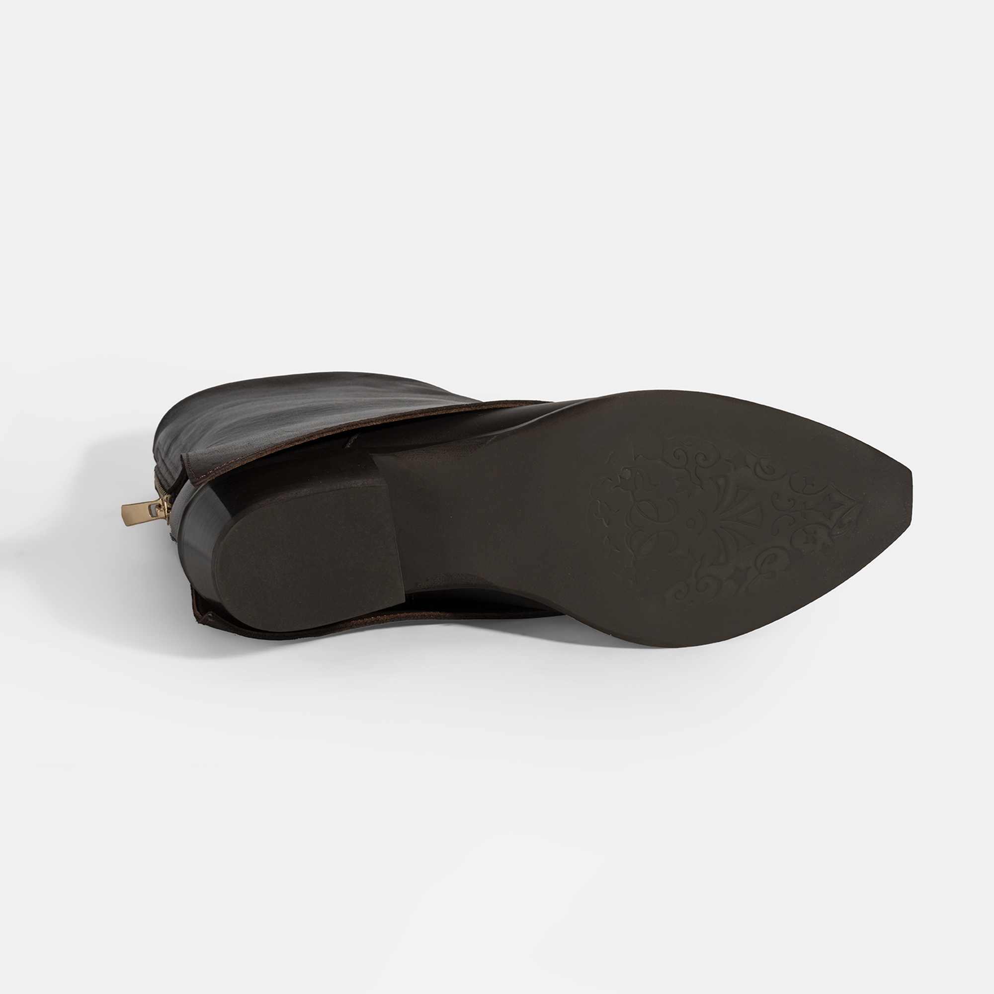 Kadın Kahve Katlama Detaylı Topuklu Deri Bot