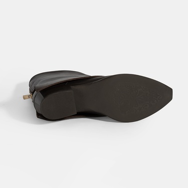  Kadın Kahve Katlama Detaylı Topuklu Deri Bot