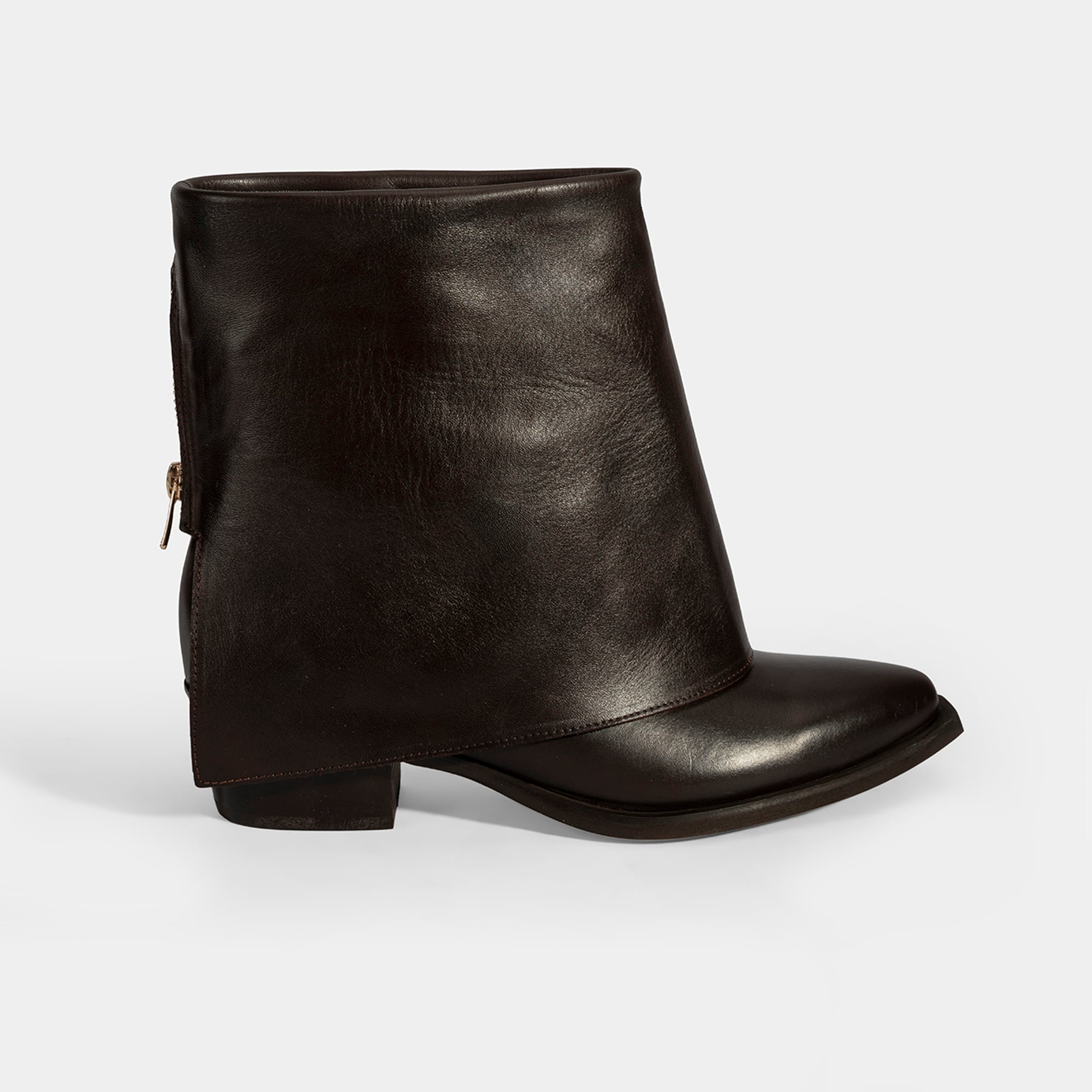 Kadın Kahve Katlama Detaylı Topuklu Deri Bot