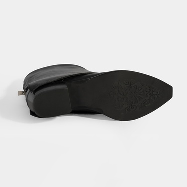  Kadın Siyah Katlama Detaylı Topuklu Deri Bot