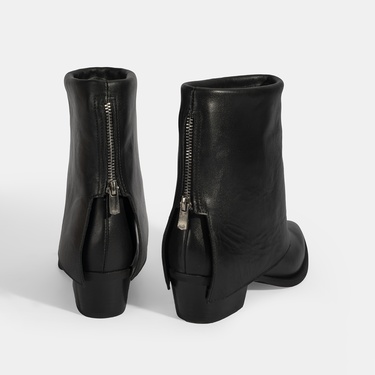  Kadın Siyah Katlama Detaylı Topuklu Deri Bot