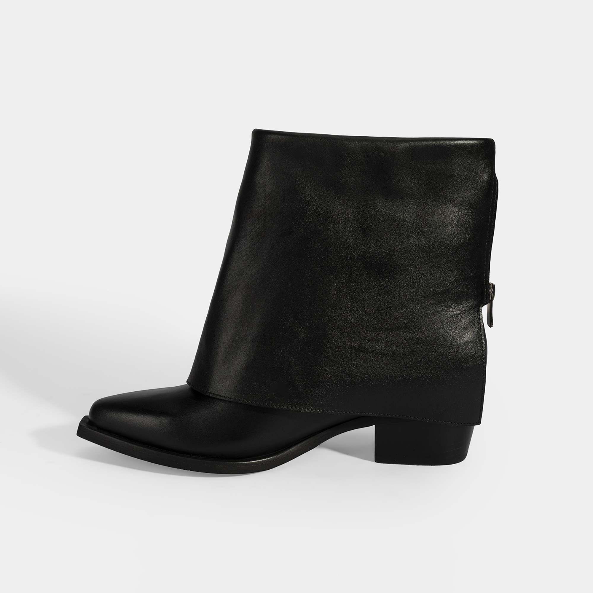 Kadın Siyah Katlama Detaylı Topuklu Deri Bot