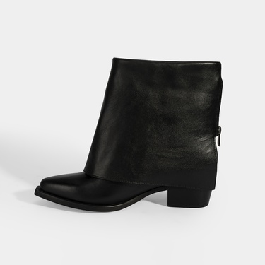  Kadın Siyah Katlama Detaylı Topuklu Deri Bot