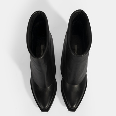  Kadın Siyah Katlama Detaylı Topuklu Deri Bot