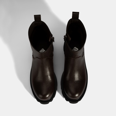  Kadın Kahve Kalın Tabanlı Deri Bot