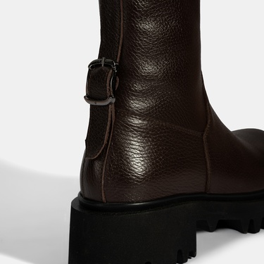  Kadın Kahve Kalın Tabanlı Deri Bot