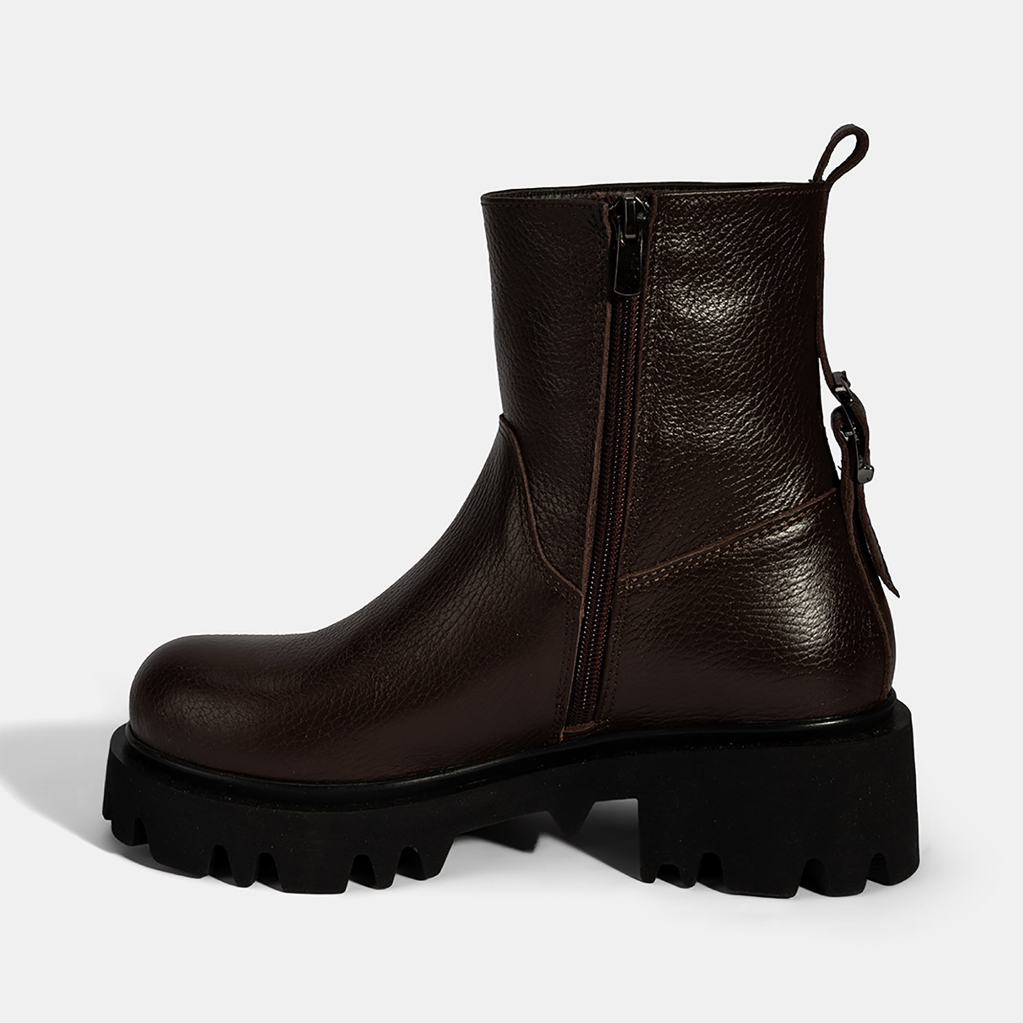 Kadın Kahve Kalın Tabanlı Deri Bot