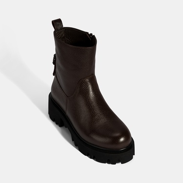  Kadın Kahve Kalın Tabanlı Deri Bot