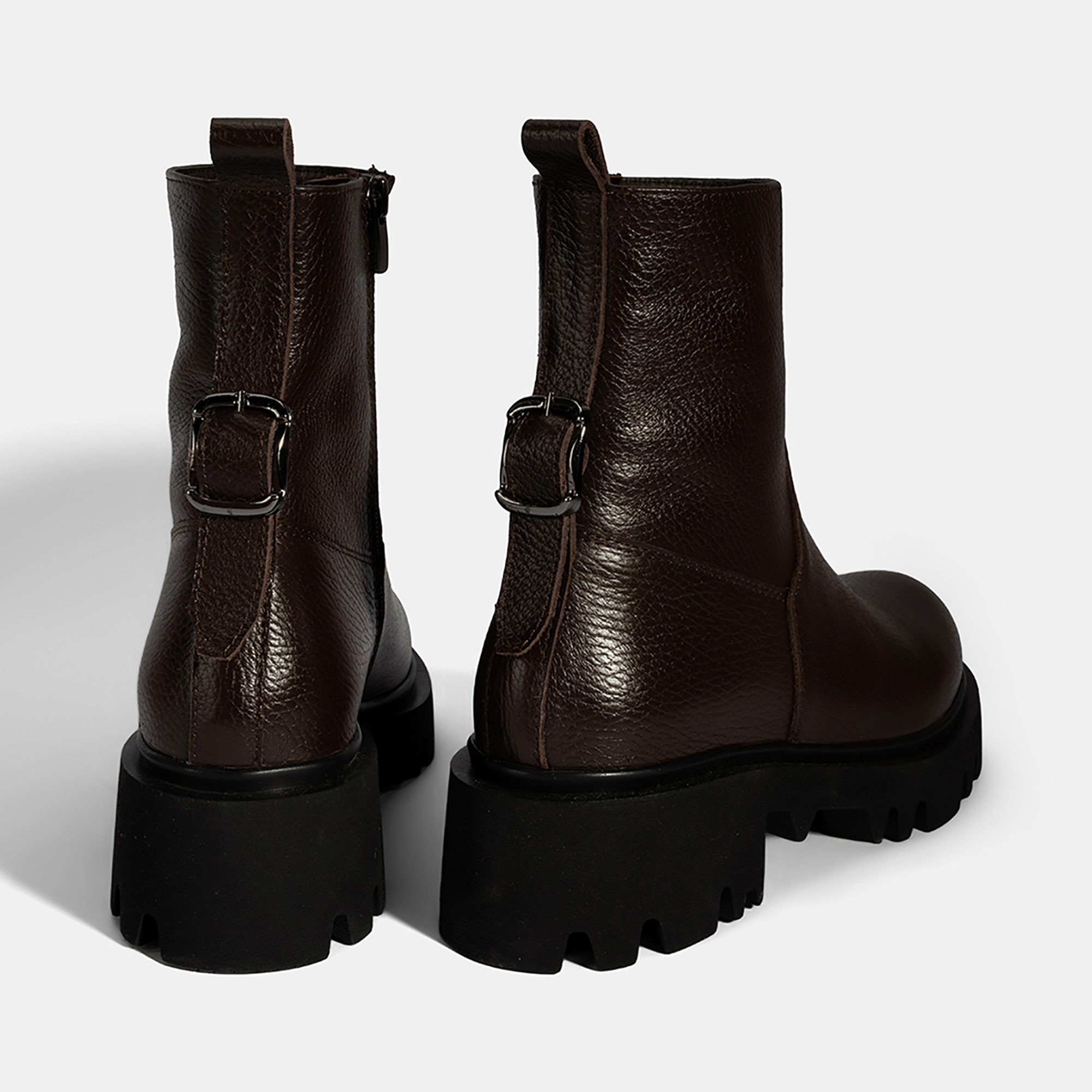 Kadın Kahve Kalın Tabanlı Deri Bot