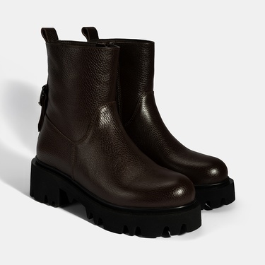  Kadın Kahve Kalın Tabanlı Deri Bot