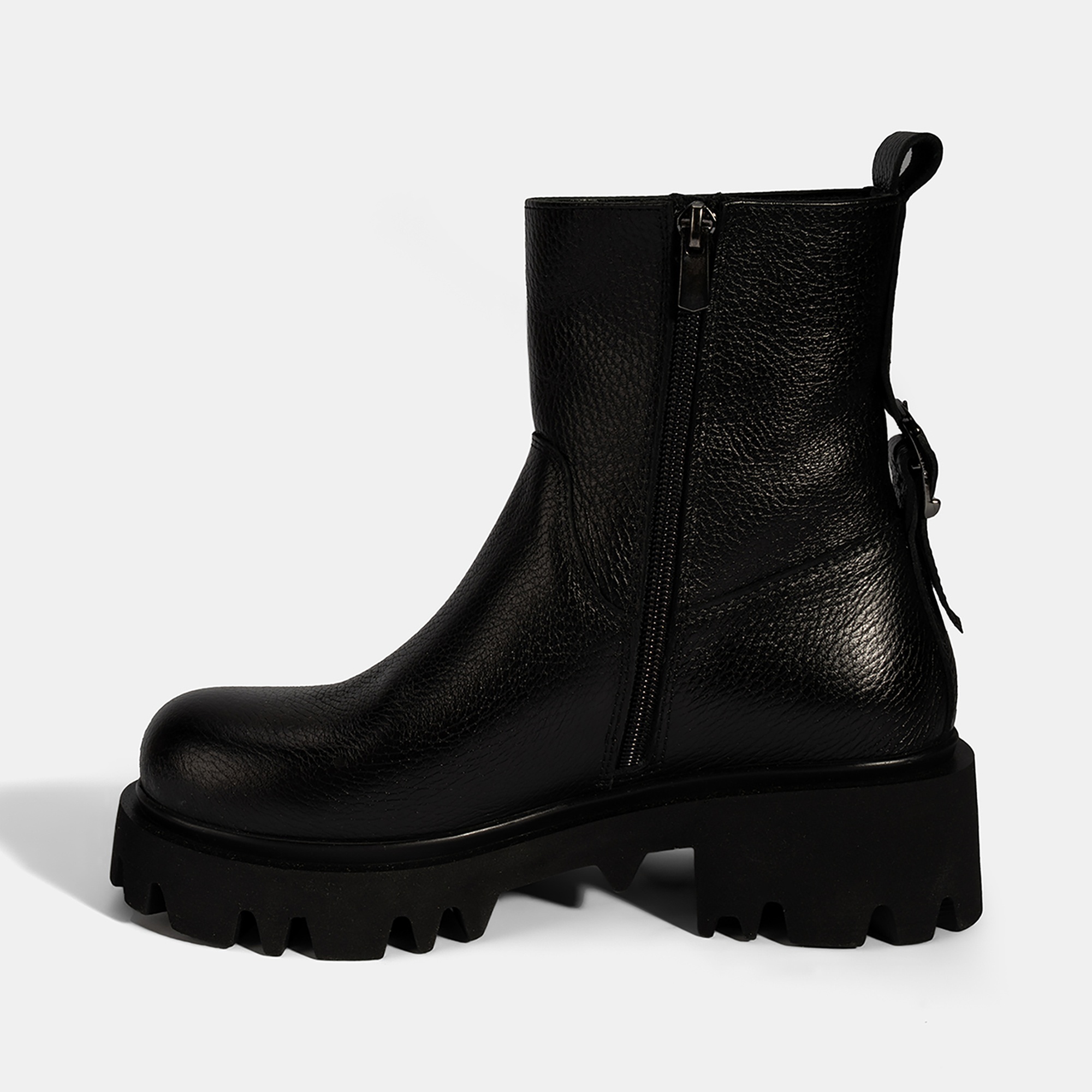 Kadın Siyah Kalın Tabanlı Deri Bot