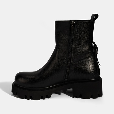  Kadın Siyah Kalın Tabanlı Deri Bot