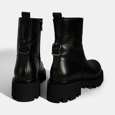  Kadın Siyah Kalın Tabanlı Deri Bot