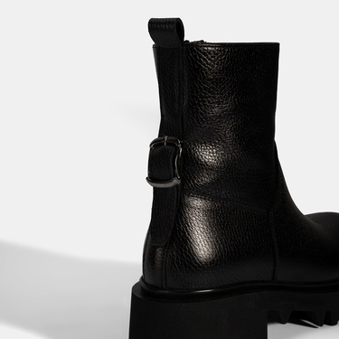  Kadın Siyah Kalın Tabanlı Deri Bot