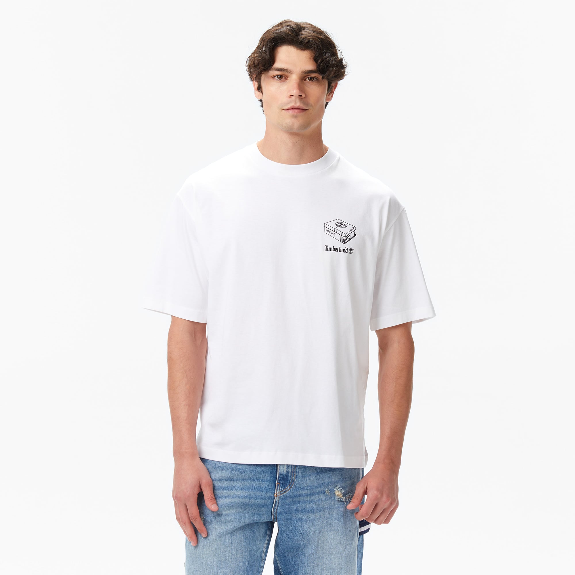  Timberland 'My Boots'' Short Sleeve Erkek Beyaz T-Shirt