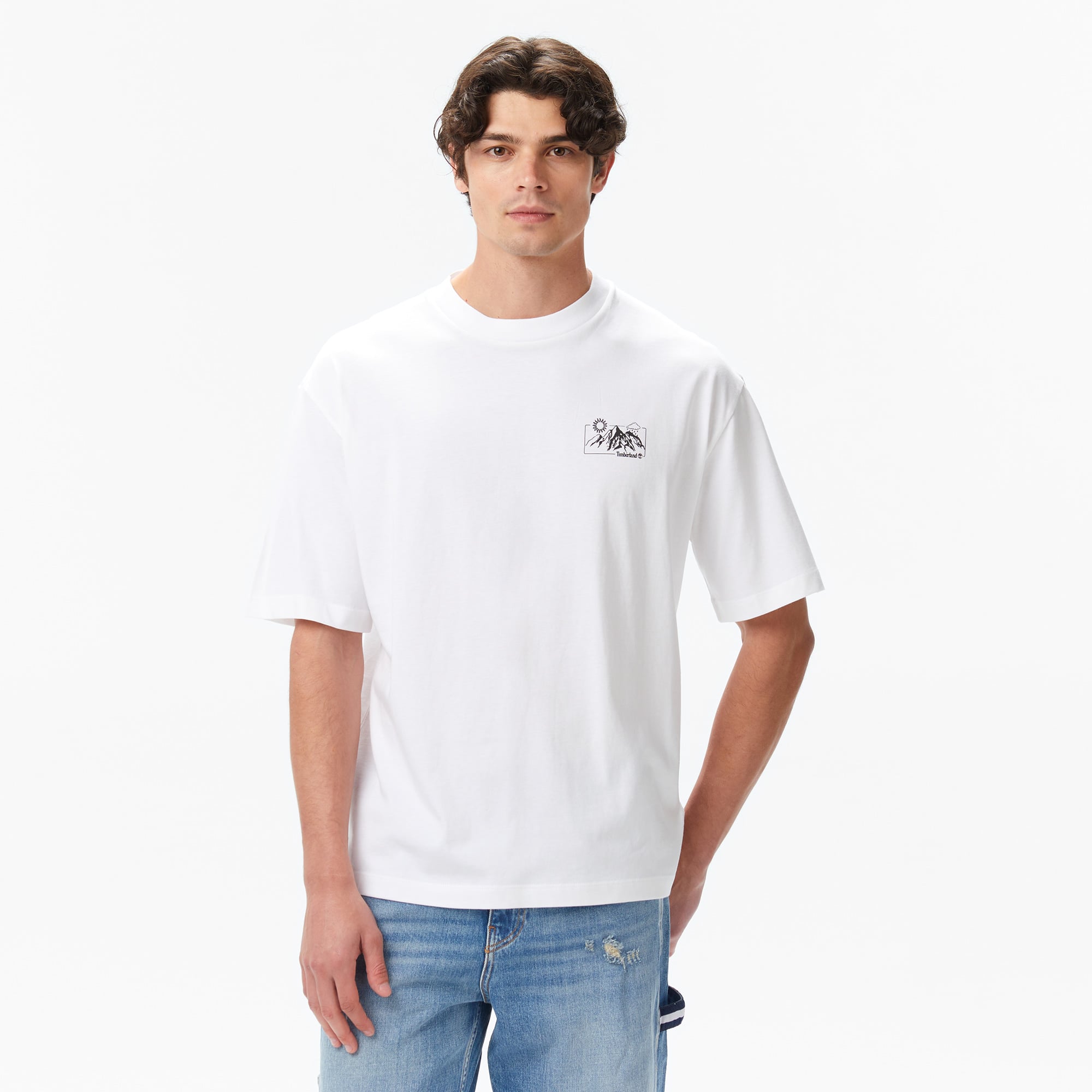  Timberland Rugged Mountaın" Back Graphıc Erkek Beyaz T-Shirt