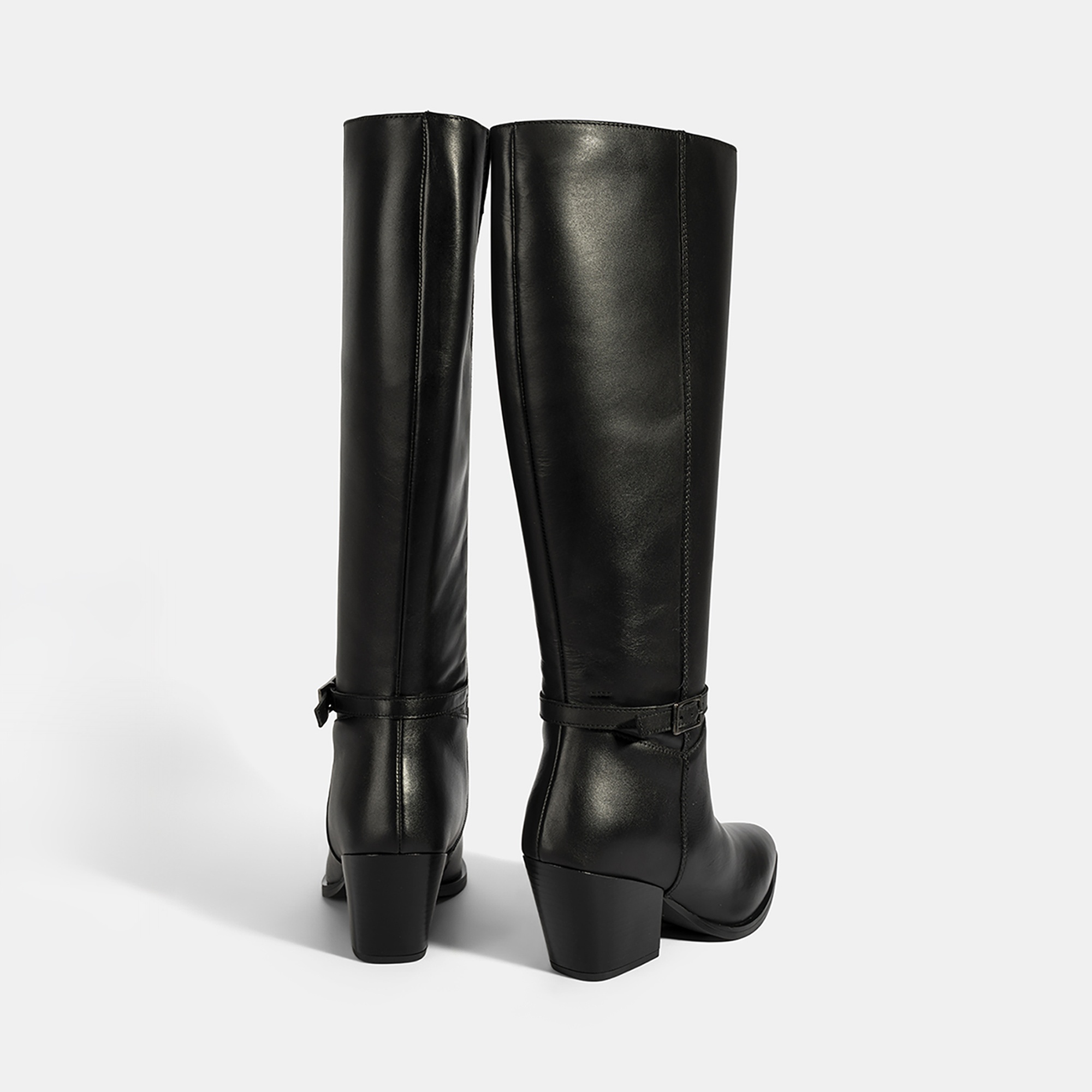 Kadın Siyah Kalın Topuklu Deri Çizme