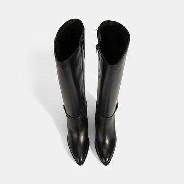  Kadın Siyah Kalın Topuklu Deri Çizme