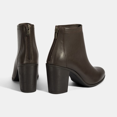  Kadın Kahve Kalın Topuklu Deri Bot