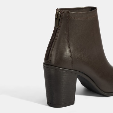  Kadın Kahve Kalın Topuklu Deri Bot