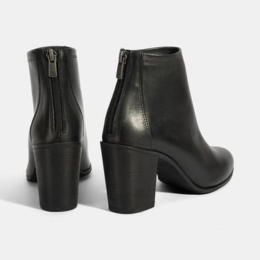  Kadın Siyah Kalın Topuklu Deri Bot