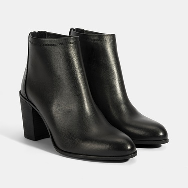  Kadın Siyah Kalın Topuklu Deri Bot