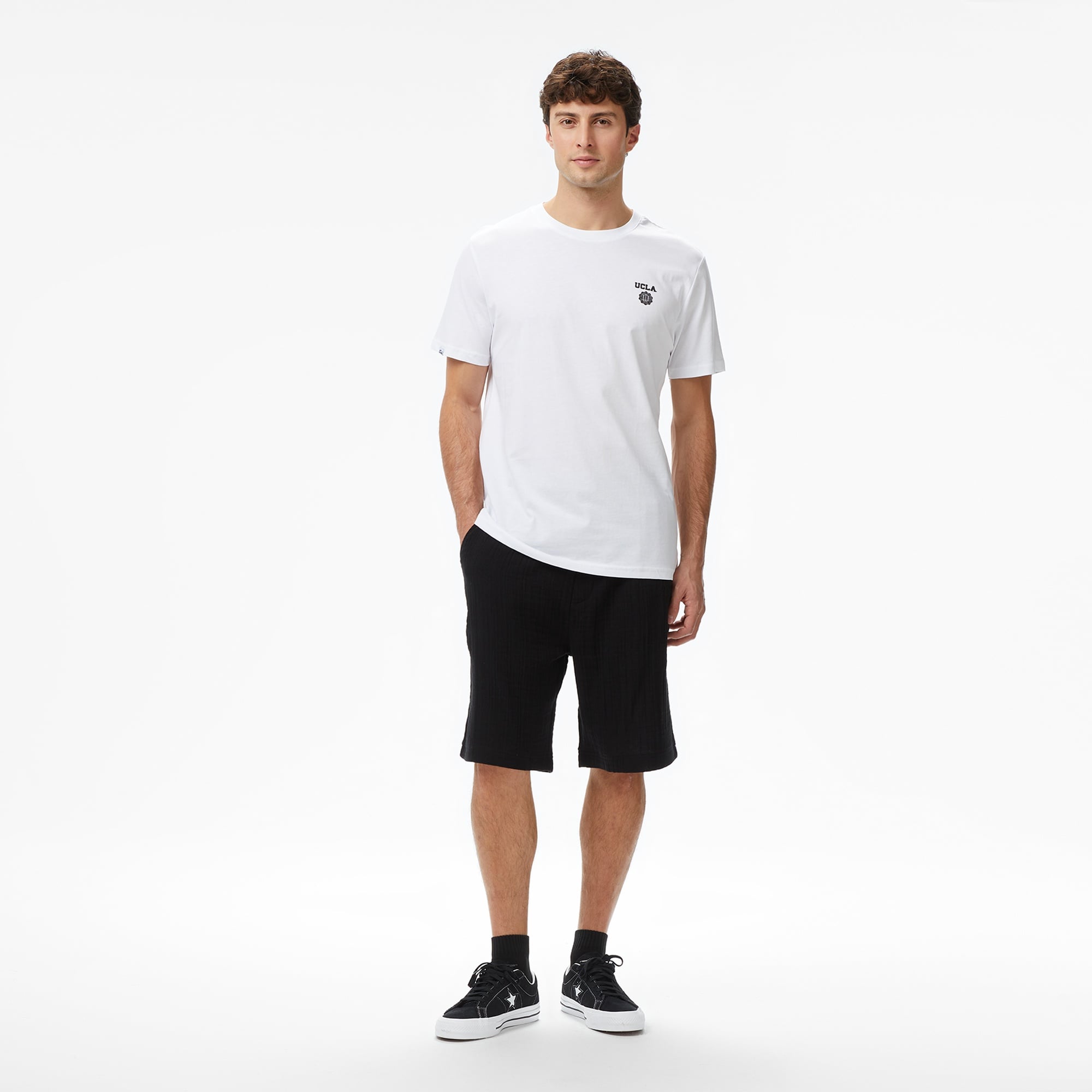 Ucla Bass Erkek Beyaz Bisiklet Yaka T-shirt