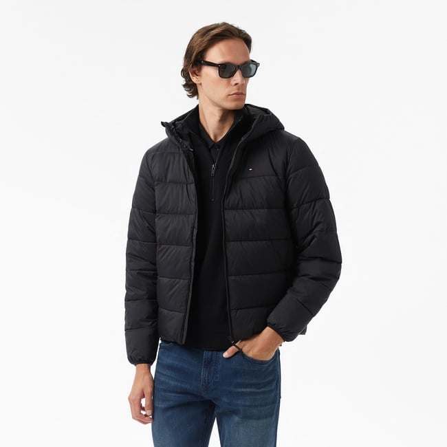  Tommy Hilfiger Mid Weight Erkek Siyah Puffer Mont