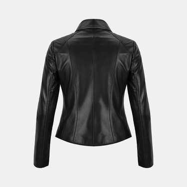  Kadın Siyah Gömlek Yakalı Fit Deri Ceket