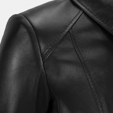  Kadın Siyah Gömlek Yakalı Fit Deri Ceket