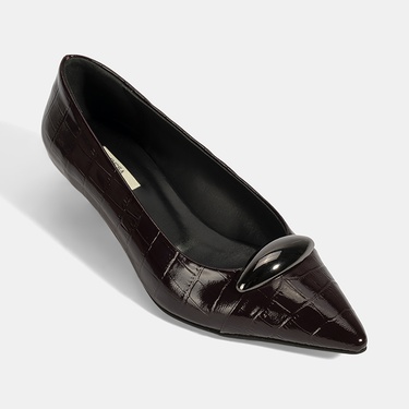  Kadın Bordo Kroko Baskılı Deri Topuklu Ayakkabı
