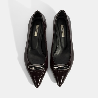  Kadın Bordo Kroko Baskılı Deri Topuklu Ayakkabı