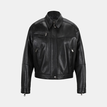  Kadın Siyah Yakalı Deri Bomber Ceket