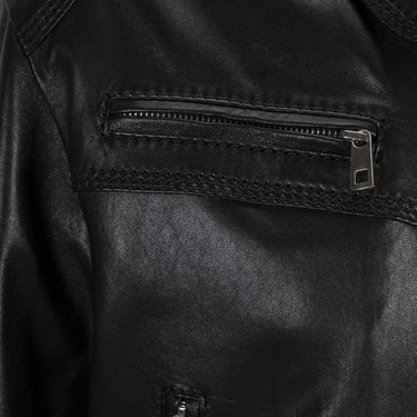  Kadın Siyah Yakalı Deri Bomber Ceket
