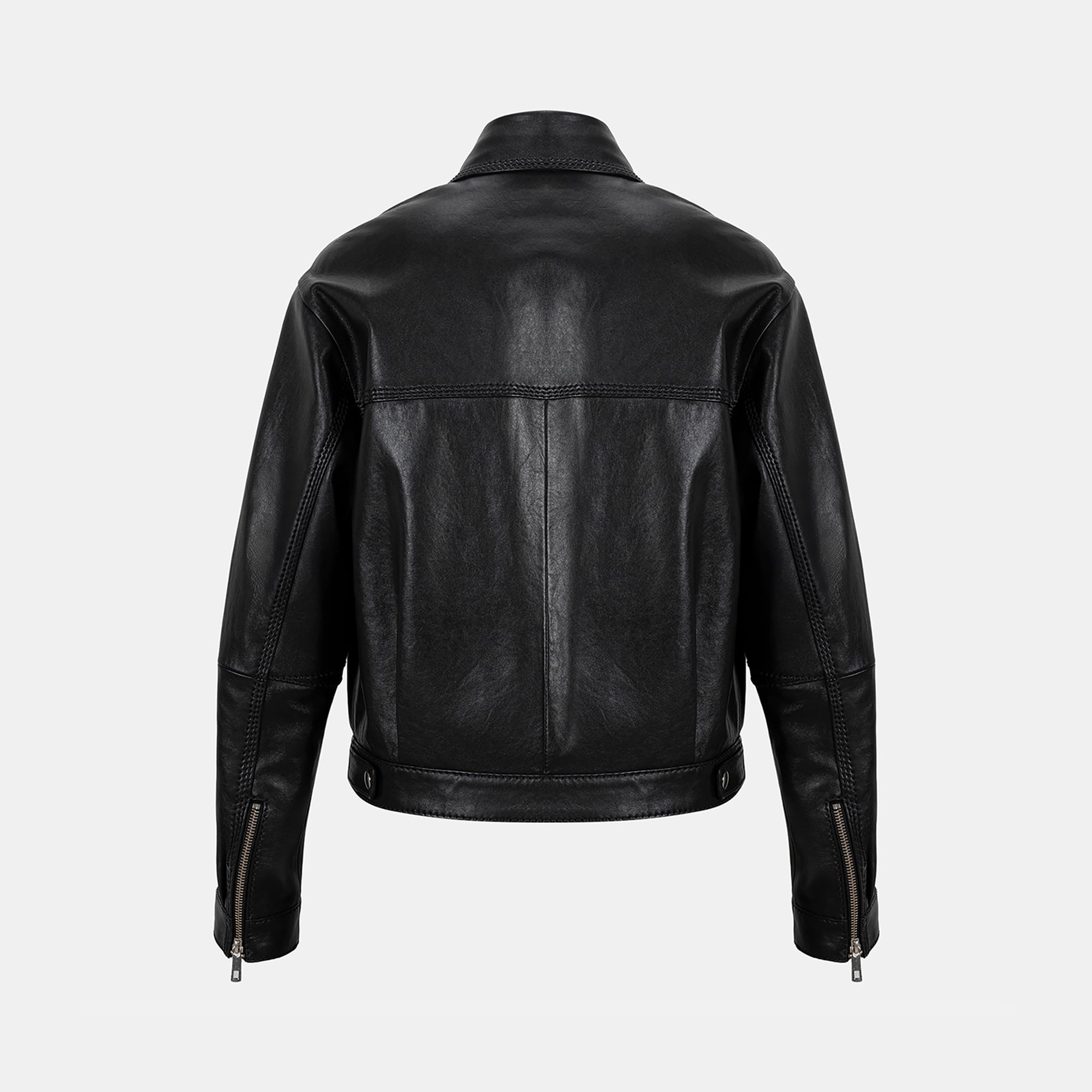 Kadın Siyah Yakalı Deri Bomber Ceket