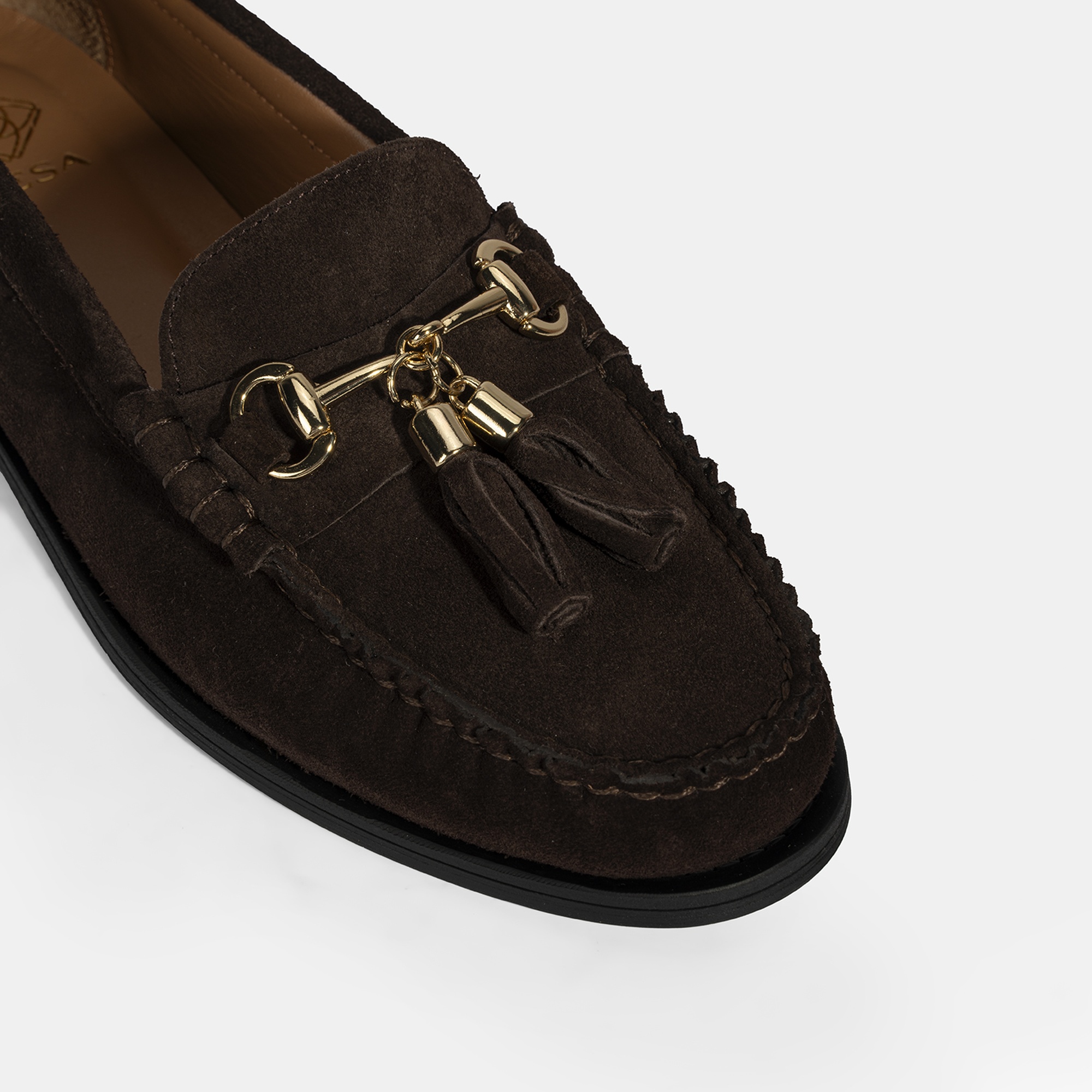 Kadın Kahve Püskül Aksesuarlı Süet Loafer