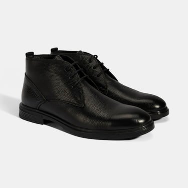  Erkek Siyah Bağcıklı Deri Bot