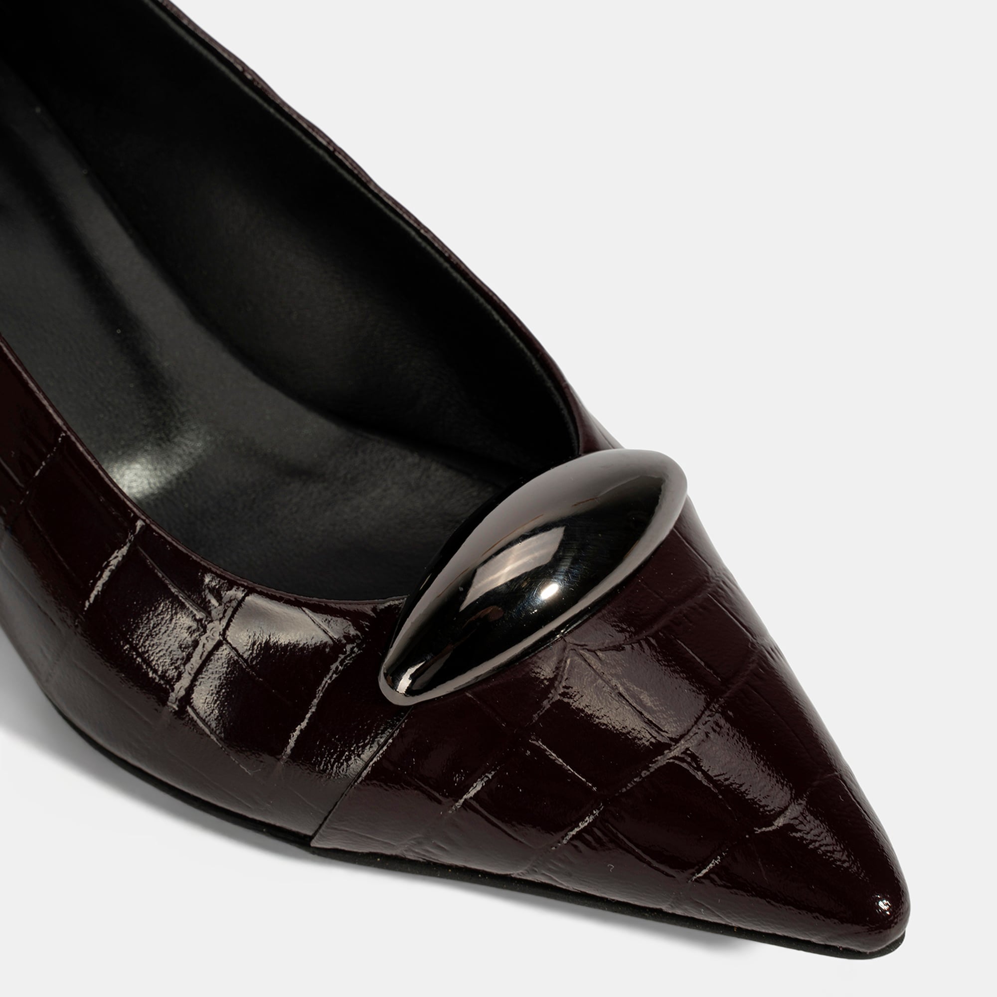 Kadın Bordo Kroko Baskılı Deri Topuklu Ayakkabı