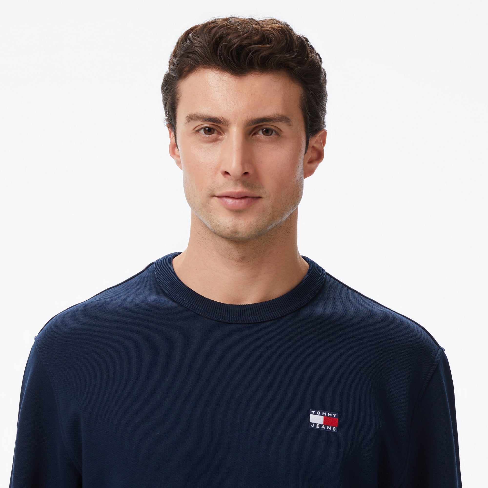 Tommy Jeans Regular Badge Erkek Mavi Sweatshirt