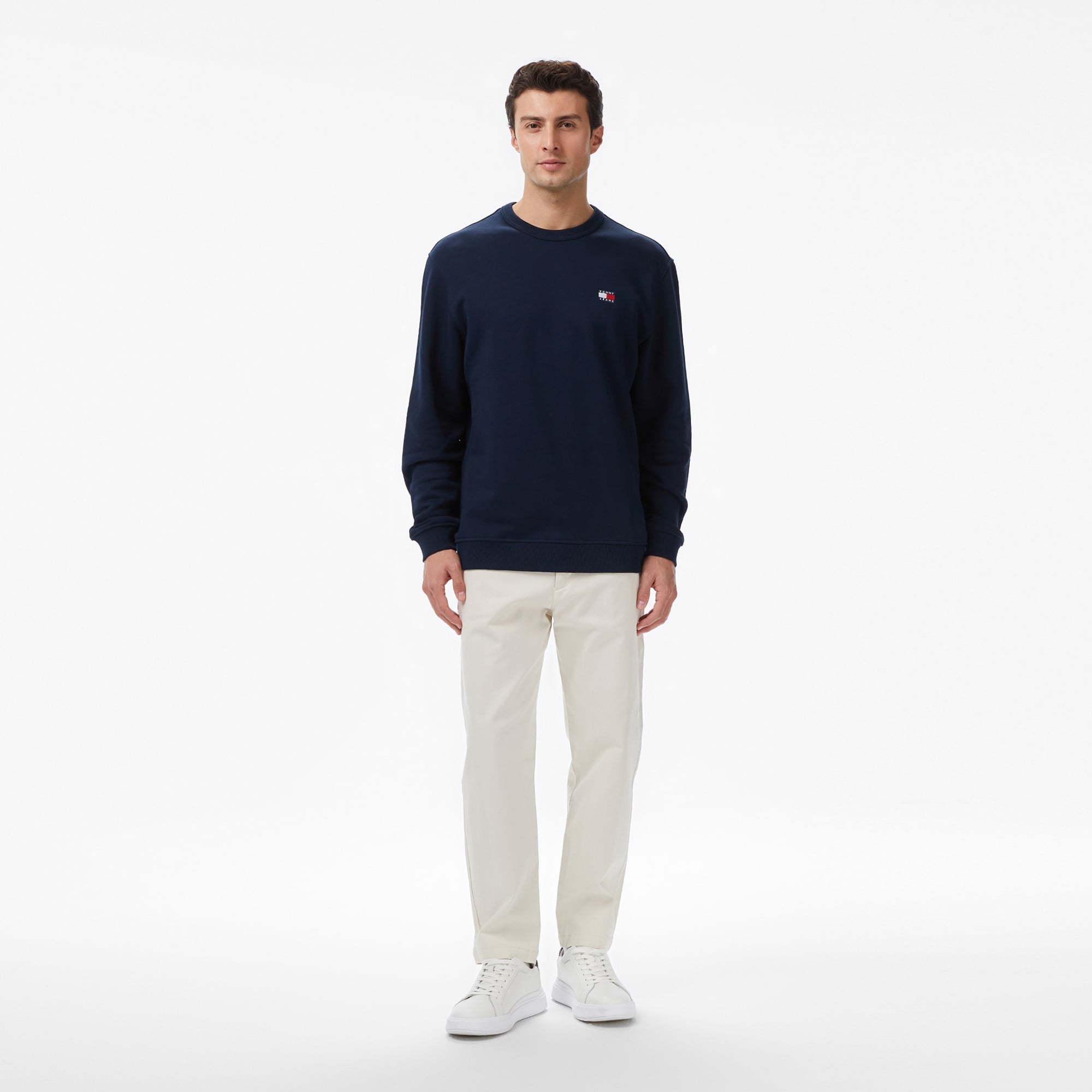 Tommy Jeans Regular Badge Erkek Mavi Sweatshirt