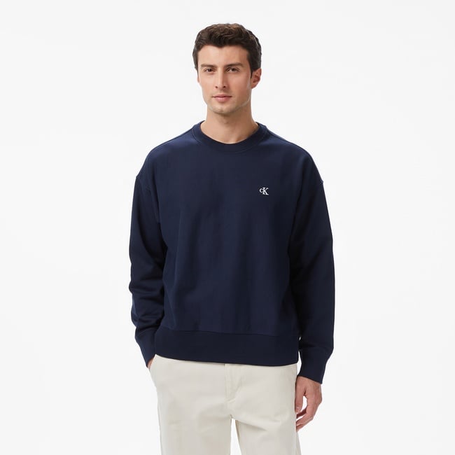 Calvin Klein Premium Terry Monogram Erkek Mavi Sweatshirt