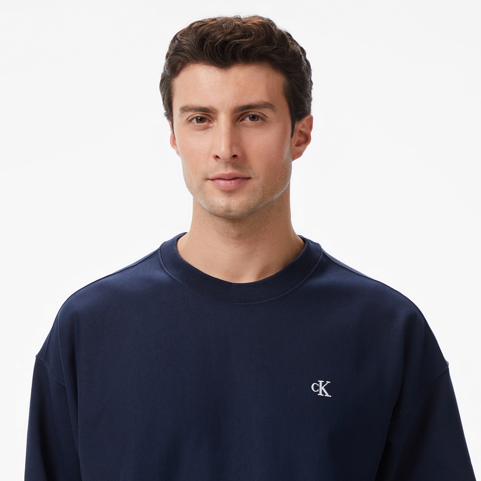 Calvin Klein Premium Terry Monogram Erkek Mavi Sweatshirt