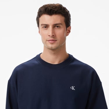  Calvin Klein Premium Terry Monogram Erkek Mavi Sweatshirt