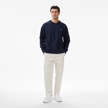  Calvin Klein Premium Terry Monogram Erkek Mavi Sweatshirt